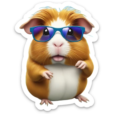 Hawaiian Guinea pig with sunglasses on surfboard and a Shaka sign with hand sticker