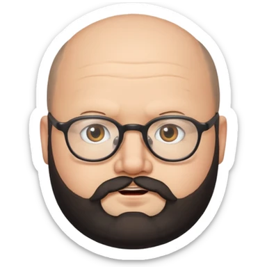 balding, chubby face, with glasses and black beard sticker
