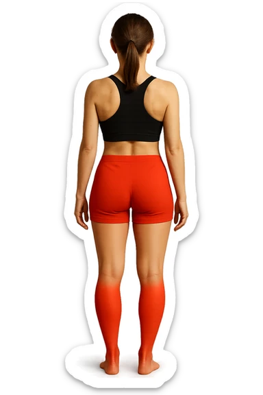 CORPO DI UNA DONNA DI SPALLE in gym shorts A FIGURA INTERA con solo parte inferiore evidenziata IN ROSSO, IPERREALISTICA 4K sticker
