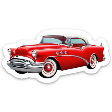 hot rod inspired by a 1956 Buick Century, vibrant color scheme, classic red with chrome and whitewall tires sticker