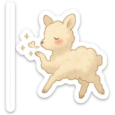 vanilla-colored cloud doe with rosy cheeks, floating gently while blowing a kiss with sparkles, soft ghibli style sticker