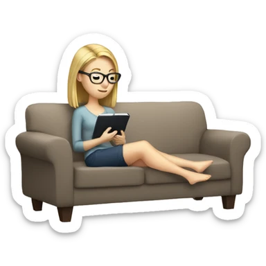 White girl reading a kindle on a couch sticker