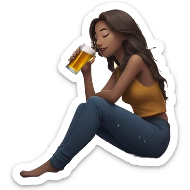 Girl sat on a nebula galaxy drinking beer surrounded by golden stars and planets sticker