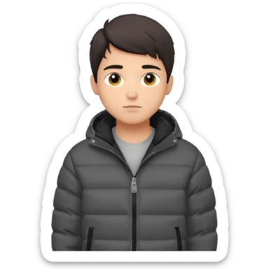 Style anchor + Young adult male American, medium skin, short dark hair, black puffer jacket over hoodie, neutral focused. sticker