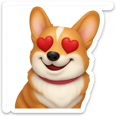Change the corgi's facial expression to 'in love' with heart eyes and a loving smile, keeping the 3D emoji style look. The background should be transparent. sticker