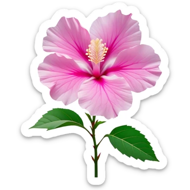 Cinematic Realistic image of a Mugunghwa flower (Rose of Sharon), rendered with delicate petal textures and vibrant pink hues, set against a minimalist background with gentle, diffused lighting that highlights its national significance sticker