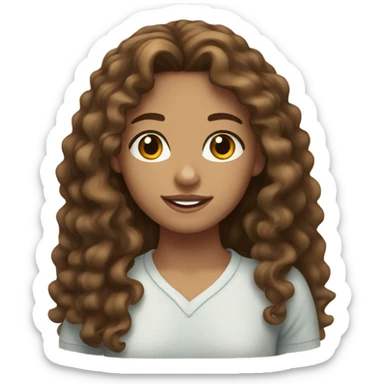 Tan skin girl with long curly brown hair with brown eyes and freckles sticker