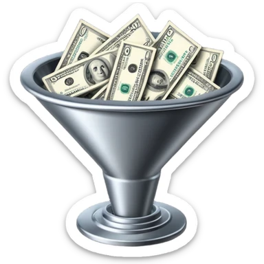 black marketing funnel with dollars at the bottom sticker
