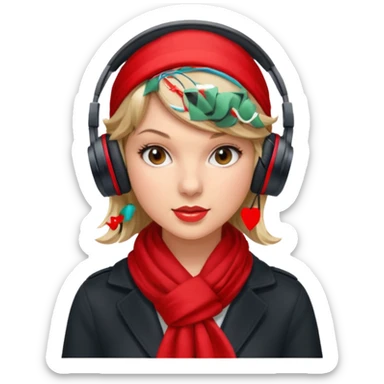 taylor swift with red scarf wearing headphones sticker