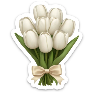 white tulip bouquet with a beige bow sticker