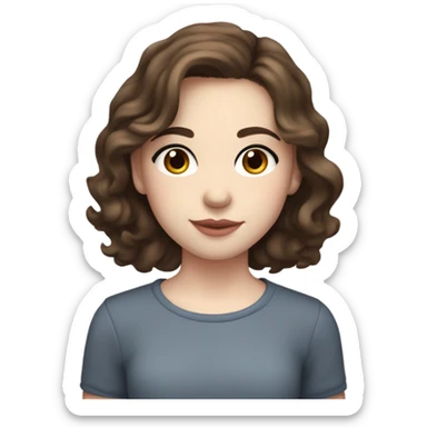 teenage girl with medium brown wavy hair and medium brown eyes and pale skin with rosy cheeks and rosy heart shaped lips and long dark eyelashes sticker