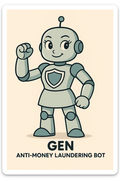 Transform the anti-money laundering robot into a more feminine look while keeping her friendly and determined expression, in a modern and approachable style. sticker