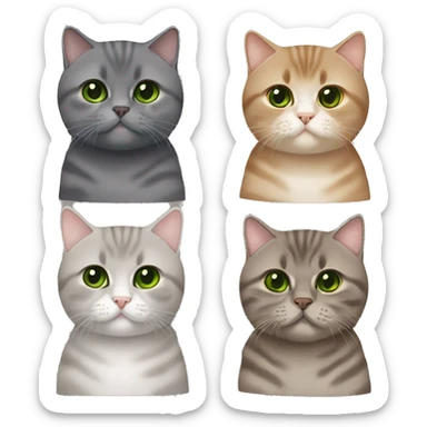 Brown british shorthair with Brown eyes + Grey Tabby scotish fold with Green eyes sitting sticker