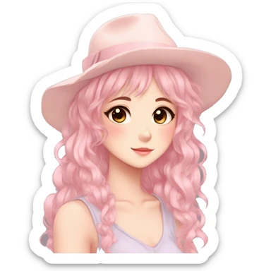 Gorgeous pastel anime girl with blushing face and hair garnitures and pretty hair and a hat aesthetic trending style sticker
