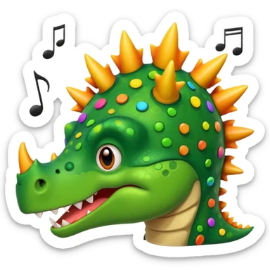 cartoon stegosaurus face with music notes sticker