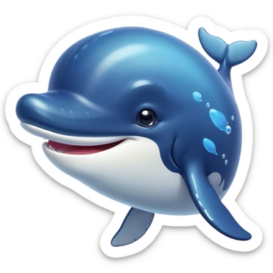 Cinematic Cute Humpback Whale Portrait Emoji, Head tilted playfully and inquisitively, featuring a softly rounded body with bright, sparkling eyes and an adorably expressive mouth, Simplified yet irresistibly adorable features, highly detailed, glowing with a warm, ocean-blue glow, high shine, affectionate and gentle, stylized with a touch of whimsical aquatic charm, soft glowing outline, capturing the essence of a friendly and endearing whale that seems as if it could sing its way into your heart! sticker