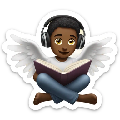 Create angel reading the book One Hundred Years of Solitude and listening to music through airpods sticker