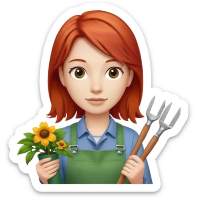 red hair gardener holding gardening tools sticker