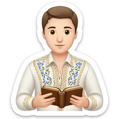 A guy in a white Ukrainian embroidered shirt holds musical notes in his hand sticker