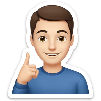 man pointing with index finger on his hand towards his eyebrows and smiling sticker