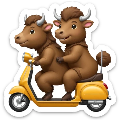 Two bisons riding a scooter  sticker