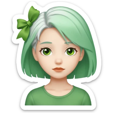 girl with white  green hair clip sticker