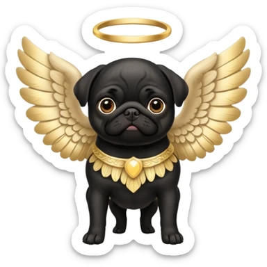 Black pug with beautiful ornate cream and gold angel wings sticker
