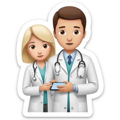 Doctor assessing patient’s pain level to appendicitis patient  sticker