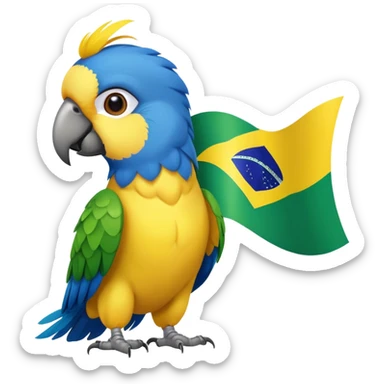 A parrot holding a Brazilian flag  sticker