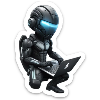 developer behind his laptop with this style : Crytek Crysis Video with nanosuit hacker themed character sticker