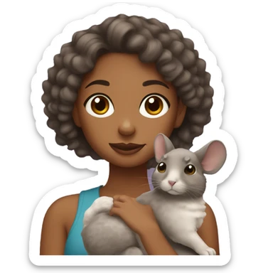 brown girl with curly hair holding her chinchilla sticker
