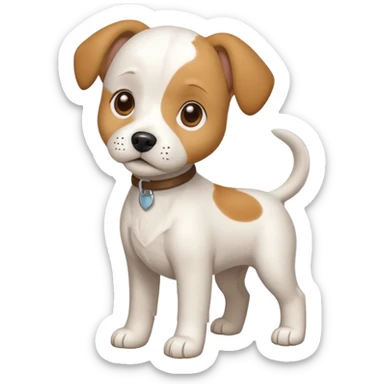 a full body white beagle x maltese x chi dog the size of a kelpie with light brown ears and a light brown patch on one eye sticker