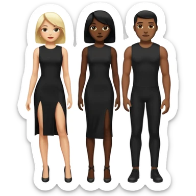 Blonde woman, black, Long, tight, sleveless Dress, Slot left Leg,man black cut sticker
