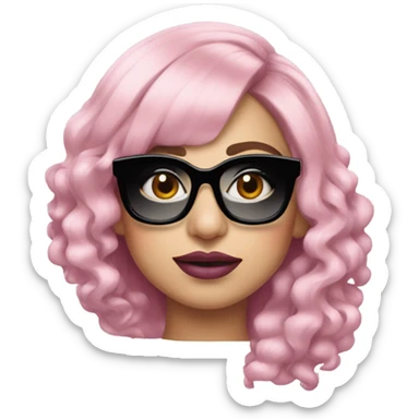 lady gaga pink hair pink lipstick wearing black glasses  sticker