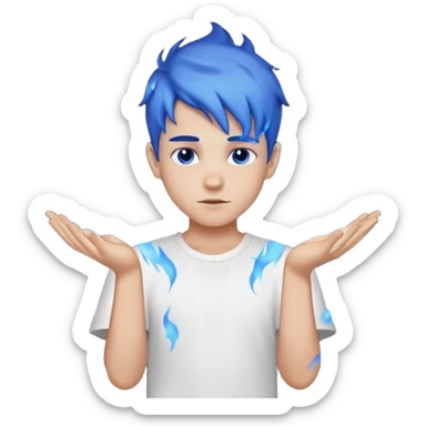 A boy with no hands fire instead made out of fire and blue fire on a white shirt that the boy is wearing  sticker