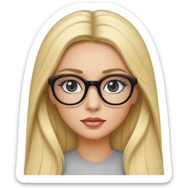 A blonde woman, long hair and long eye lashes, makeup, black glasses sticker