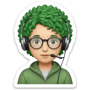 headphone wearing and glassess and green curly haired sticker