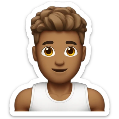 A man with a medium skin tone who likes the gym and is holding a chocolate protein juice with only his left bangs slightly down. sticker