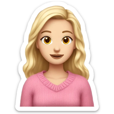 Pretty white girl with pink sweater reading cozy sticker
