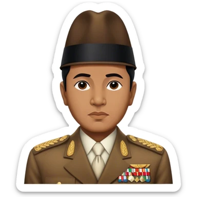 ​Cinematic Realistic Portrait of Sukarno, depicted in a lifelike, realistic style based on his iconic portrait, showcasing his thoughtful, charismatic expression in period attire, rendered with detailed textures and warm, evocative lighting that captures his pioneering spirit and national pride, sticker