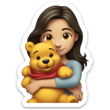 Pretty brunette hugging winne the Pooh  sticker