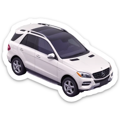 3D style image of a 2015 Mercedes Benz ML350 SUV, white exterior, black interior, side angle sticker