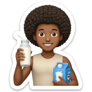 Make a black guy with Afro getting milk from store sticker