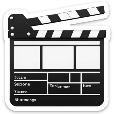 minimalist black and white film clapperboard, geometric shapes only sticker