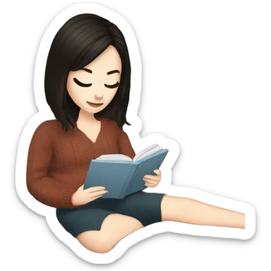 White girl dark hair reading a kindle on a couch with tea and blanket sticker