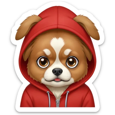 Brown Tibetan Spaniel dog wearing a red hoodie sticker