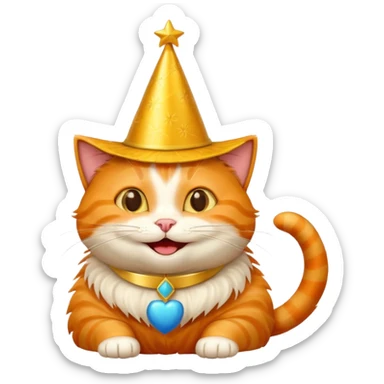 happy cat with a massive gold birthday hat sticker