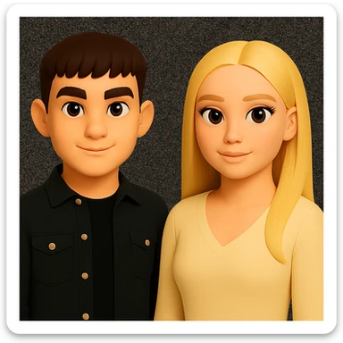 Make the people in the image stand slightly farther apart from each other, preserving the original style and background. sticker