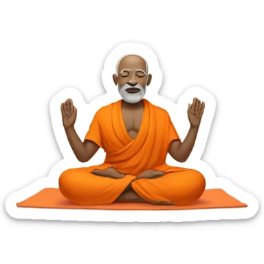 an old yogi with a peaceful and meditative expression. The character should be wearing an orange robe, symbolizing traditional yogic attire. The yogi can be sitting in a lotus position sticker