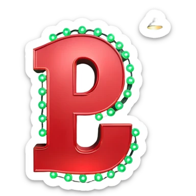 A 3D number 2 in a movie theater setting, shiny red surface; bright string lights on the number, the border is green with tiny string lights like stroke ; cinematic glow with subtle haze; glossy, premium Hollywood countdown look; centered composition. sticker